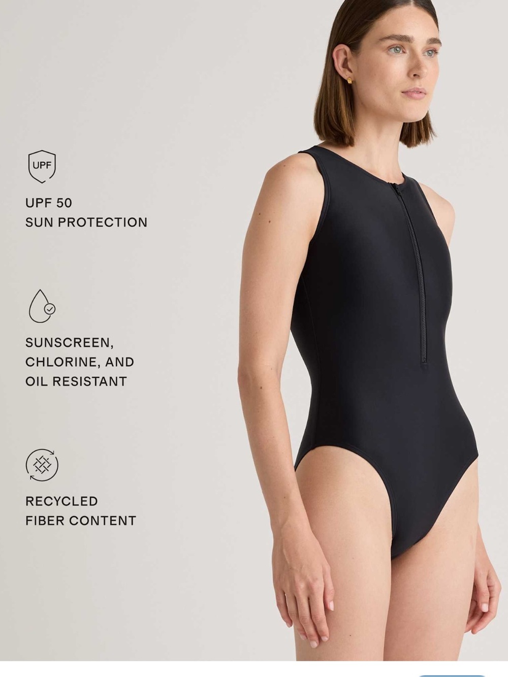 Quince Italian Zip Front One Piece Swimsuit Black New